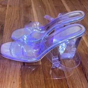 WOMENS CLEAR HEEL SANDALS with ankle strap size 8